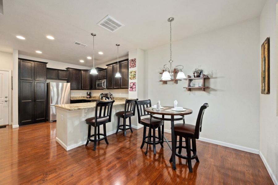 Welcome to this stylish and fully furnished townhome located in the highly desirable Park Meadows / Willow Creek area of Centennial. This south-facing home offers abundant natural light, modern finishes, and a layout designed for both comfort and convenience.
Interior Features
Main Level
•	Bright and open living room with fireplace, sofa seating, and wall-mounted TV.
•	Dining area with seating for six.
•	Chef’s kitchen featuring slab granite countertops, stainless steel appliances, and hardwood flooring.
•	Powder bath and direct access to the attached 2-car garage.
Upper Level
•	Primary Bedroom: King bed, walk-in closet, work desk, TV, and private balcony with seating.
•	Primary Bath: Dual vanities, soaking tub, and separate walk-in shower.
•	Second Bedroom: Queen bed and TV.
•	Third Bedroom: Large desk, shelving units, and a full-size futon (perfect as an office/flex space).
•	Secondary Bathroom: Large vanity with walk-in shower.
•	Laundry room conveniently located upstairs.
Outdoor & Community Highlights
•	Charming front patio with seating area.
•	Nearby there is a beautiful park with walking paths, pond, and fountain.
•	Walking distance to dining, shopping, and a nearby lake.
•	Just 0.5 miles to light rail & I-470, offering easy access across the Denver Metro area.
•	Quick drive to Park Meadows Mall, Lone Tree entertainment, and DTC.
Schools (Cherry Creek School District — all highly rated 9/10 by GreatSchools)
•	Willow Creek Elementary — 0.5 miles
•	Campus Middle School — 4.3 miles
•	Cherry Creek High School — 4.3 miles
