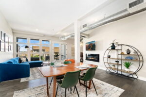 Bright living room in a modern Denver executive rental.